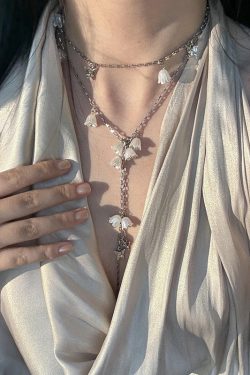 Lily of the Valley Flower Necklace for Women, Long Tassel Pendant, Layered Clavicle Chain, Elegant Floral Sweater Accessory