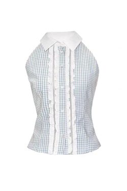 Lime Mint Green Checkered Sleeveless Vest and A-Line Puff Skirt Two-Piece Set - Women's Summer Outfit