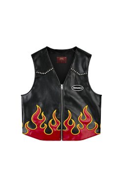 Limited Edition Hellfire Genuine Leather Embroidered Wide Short Jacket Vest - Cool Handmade Metal Silhouette Fashion Statement