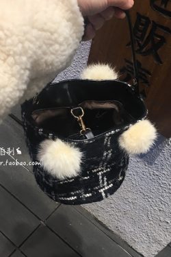 Limited Edition Winter Rabbit Fur Crossbody Bucket Handbag - Woolen Design, Cute Rabbit Tail Detail, Stylish Collaboration