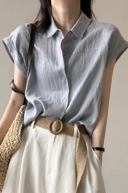 Linen Flutter Sleeve Shirt for Women - Loose & Slimming Short Sleeve Top, 2025 Summer Style, Chic High-End Fashion