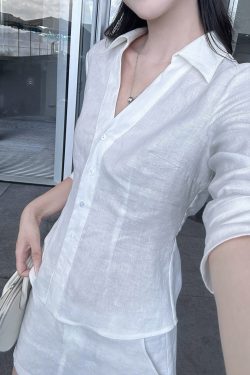 Linen Shirt and Skirt Set with Intellectual Design, Breathable Fabric, Perfect for Summer Style, Casual Chic Look