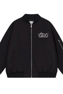 Long Sleeve MA-1 Pilot Jacket with Harshandcruel Typography and Pearl Embroidery - Trendy Streetwear Outerwear for Fall