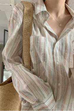 Loose Cotton-Linen Striped Shirt for Women - Trendy Versatile Top for Spring and Autumn 2025, Niche Design, Effortless Style