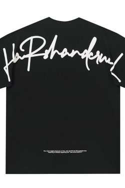 Loose Fit Hip-Hop Street Style T-Shirt with Handwritten Logo - Pure Cotton, Round Neck, Short Sleeve, Casual Streetwear