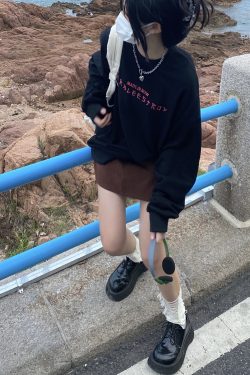 Loose Fit Takeoff Curry Letter Embroidery Sweatshirt - Japanese Korean Street Style Unisex Casual Trendy for Students