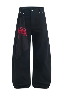 Loose Leaf Wide-Leg Casual Pants for Summer - Embroidered Letters, Wrinkle-Resistant, Stiff Fit, Trendy 2025 Fashion