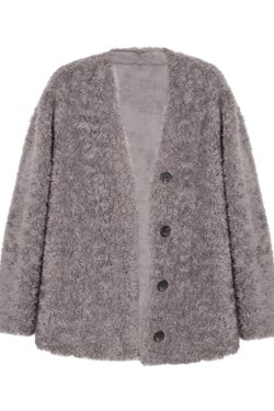 Loose Thick Wool Coat with Leather and Fur, Three-Button V-Neck, Practical Autumn & Winter Wear, Australian Wool
