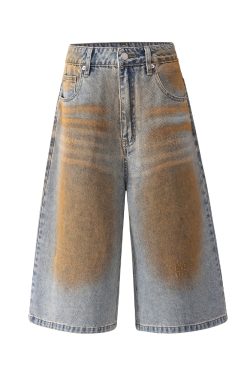 Loose Trendy Wasteland Dirty Cowboy Shorts - American Retro Street Style Summer Capris for Casual Wear