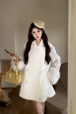 Luxury Mid-Length Wool Coat for Women - Snow White High-End Overcoat for Autumn & Winter Fashion