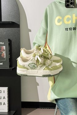 Matcha Green Women's Thick-Soled Sneakers - Original Design, Versatile Spring Footwear for Women, Trendy Big Toe Shoes