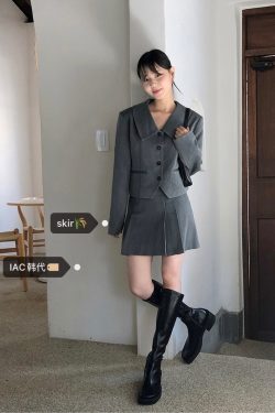 Medium Gray Pleated Skirt - Korean Style, 90s-Inspired Fashion Essential for Effortless Chic Looks