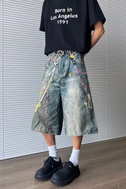 Men's 3D Digital Printed Denim Shorts - Retro Summer Vibe Streetwear, Loose Fit Cropped Pants for Casual Style