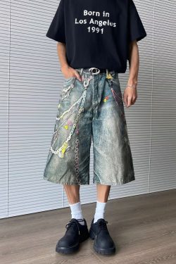 Men's 3D Digital Printed Denim Shorts - Retro Summer Vibe Streetwear, Loose Fit Cropped Pants for Casual Style
