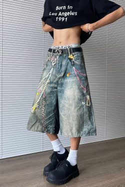 Men's 3D Digital Printed Denim Shorts - Retro Summer Vibe Streetwear, Loose Fit Cropped Pants for Casual Style