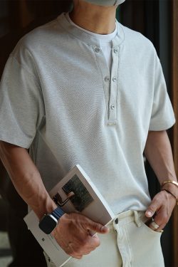 Men's American Retro Button-Up Henley Fake Two-Piece Short Sleeve T-Shirt - Trendy Summer Loose Fit Casual Top