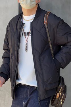 Men's American Retro Casual Black Down Jacket - Trendy Winter Baseball Collar Coat, Cold-Resistant White Duck Down Outerwear