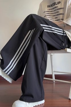Men's American-Style Striped Wide-Leg Work Pants for Spring & Summer, Trendy High Street Casual Dance Wear, Sporty Straight-Leg Design