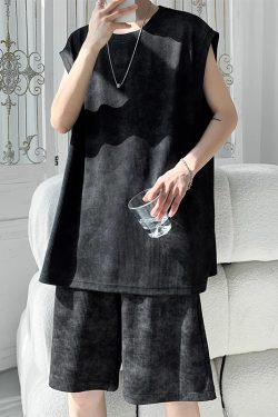 Men's American-Style Tie-Dye Sports Suit - Summer Ice Silk Breathable Casual Loose Basketball Vest & Trendy Fitness Shorts