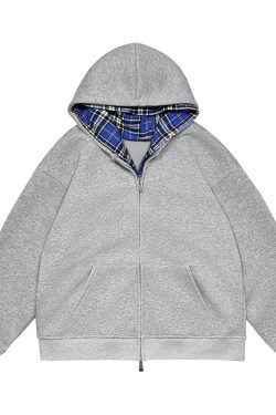 Men's and Women's Retro Plaid Hooded Cardigan Sweatshirt - American-Style Loose Fit Two-Piece Jacket for Spring and Autumn