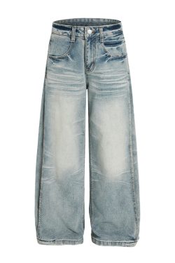 Men's Baggy Jeans - Vintage Distressed Wide-Leg Loose Casual Pants, American Whisker Style, Trendy 90s Fashion