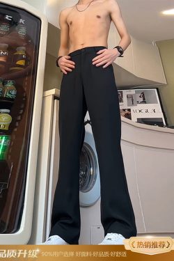 Men's Black Straight-Leg Trousers with Draping High-End Feel, Curved Knife Flare, Casual Spring/Summer Suit Pants