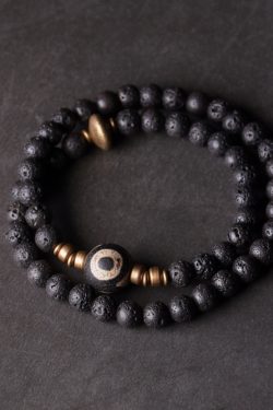 Men's Black Volcanic Stone Bracelet - Retro Multi-Layer Design for Women, Versatile Fashion Jewelry