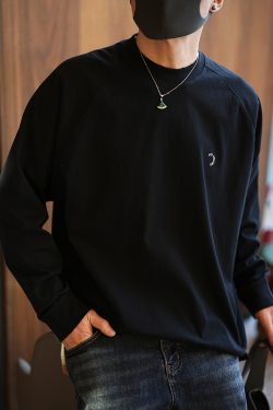 Men's Casual Basic Letter Embroidered Long-Sleeve T-Shirt - American Style Minimalist Spring Summer Trendy Versatile Top