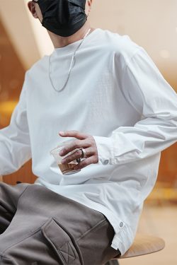 Men's Casual White Long Sleeve T-Shirt - American Style, Simple Design, Pure Cotton Base Layer for Spring and Autumn