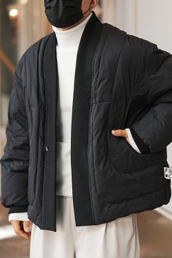 Men's Chinese Style Solid Color Spliced Thickened Winter Down Jacket – Trendy Versatile Coat for Cold Weather