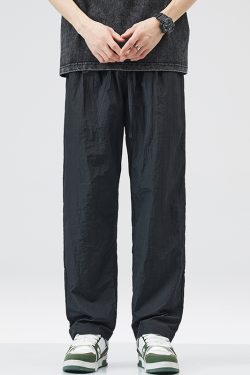 Men's Cool Ice Silk Summer Pants, Thin Quick-Dry Loose Straight Fit Casual Work & Sports Long Trousers