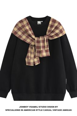 Men's Fleece Shawl Sweatshirt - American Style Hip-Hop Fake Two-Piece Top for Couples - 2025 Winter Trend