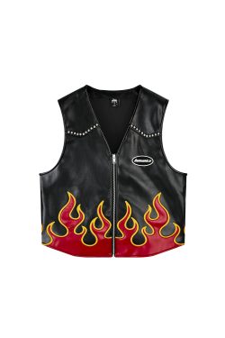 Men's Handmade Hellfire Embroidered Metal Silhouette Wide Short Jacket Vest - Trendy Cool Style, Urban Fashion Statement