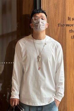 Men's Harbor Style White Long Sleeve T-Shirt - Pure Cotton, Casual Loose Fit, Versatile Autumn Essential, Heavyweight Design