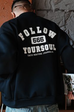 Men's Heavyweight American Baseball Jacket with Embroidered Letters, Trendy Zipper, Loose Shoulders, Long Sleeves, and Hoodie Style