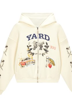 Men's Heavyweight Watercolor Zipper Hoodie - Collaborative Racing Design, Washed Waffle Lined Sweatshirt, Casual Streetwear Style