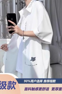 Men's Hong Kong Style Ice Silk Short Sleeve Shirt - Thin Printed Versatile Summer Jacket, Trendy 2025 Fashion