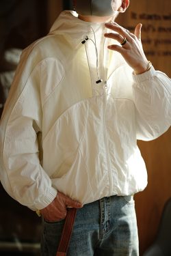 Men's Lightweight Hooded Jacket with Mesh Splicing for Summer Outdoor Casual Style, Sun Protection, Trendy American Fashion