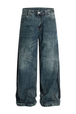 Men's Messy Water Wave Pattern Straight Leg Jeans - Natural Whisker Design, Summer 2025 Style, Trendy Casual Fashion