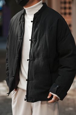 Men's National Style High-End Stand Collar Down Jacket, Trendy Chinese-Style Winter Coat with Zipper