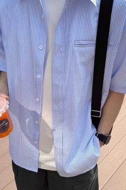 Men's Short-Sleeve Casual Shirt - Trendy Summer Jacket in Loose Fit, Stylish Hong Kong Design for Effortless Fashion