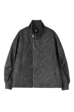 Men's Stand Collar Quilted Leather Jacket - Autumn Winter Roaring Beast American Style Outerwear