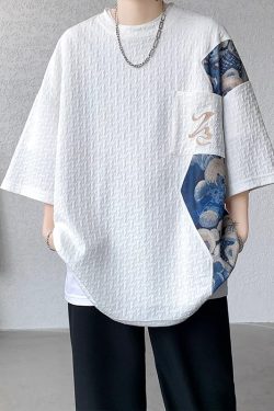 Men's Summer Chinese-Style Bear Short Sleeve T-Shirt, Trendy Textured Loose Fit, National Style, Youthful Fashion