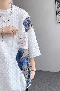 Men's Summer Chinese-Style Bear Short Sleeve T-Shirt, Trendy Textured Loose Fit, National Style, Youthful Fashion