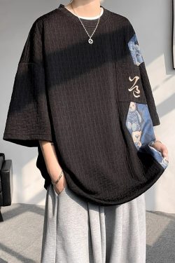 Men's Summer Chinese-Style Bear Short Sleeve T-Shirt, Trendy Textured Loose Fit, National Style, Youthful Fashion