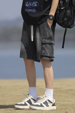 Men's Summer Loose Straight Denim Cargo Shorts - Mid-Length Casual Style for Comfortable Everyday Wear