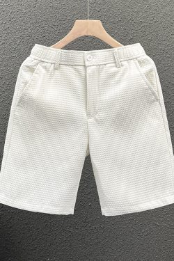 Men's Summer Waffle Shorts, Slim-Fit Casual Five-Point Pants, Versatile Solid Color Straight-Leg Mid-Length Shorts
