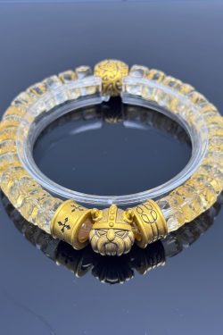 Men's Viking Warrior Wealth Bracelet with Solid Gold Fortune Beads and Diamond-Faceted Brazilian Yellow Crystal