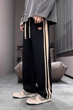 Men's Vintage Casual Loose Straight Pants, Spring & Autumn High Street Fashion Sweatpants, Retro Sports Long Trousers