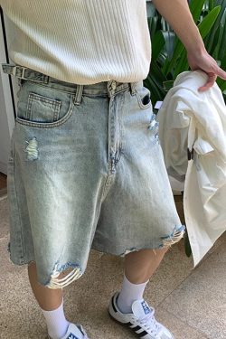 Men's Vintage High Street Summer Denim Shorts - Washed, Ripped, Distressed, Casual Loose Fit Five-Point Style